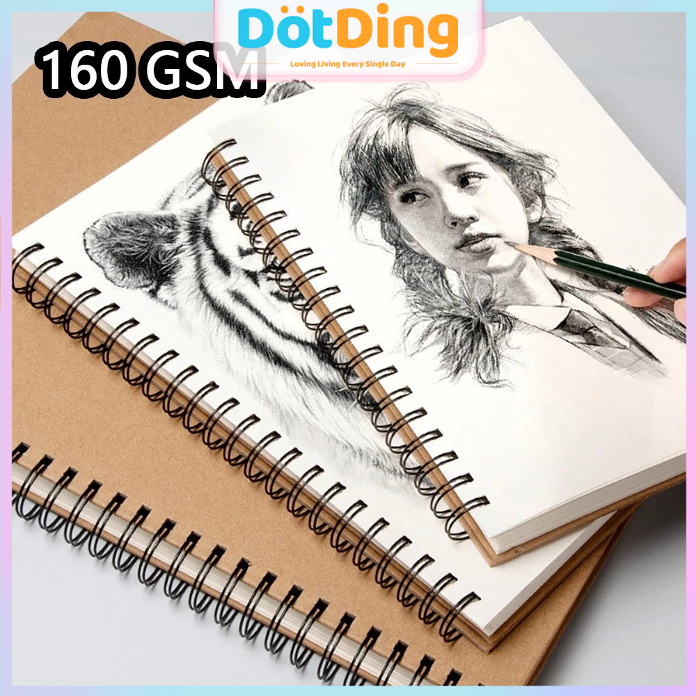 

[DOTDING] ‌Buku Sketsa Spiral Kertas Kraft 160GSM - Hard Cover A3/A4/A5 Lembar Kosong Tahan Air untuk Pensil Arang‌/Sketchbook Thick Paper 160 GSM Spiral Drawing notebook Art School Supplies H164