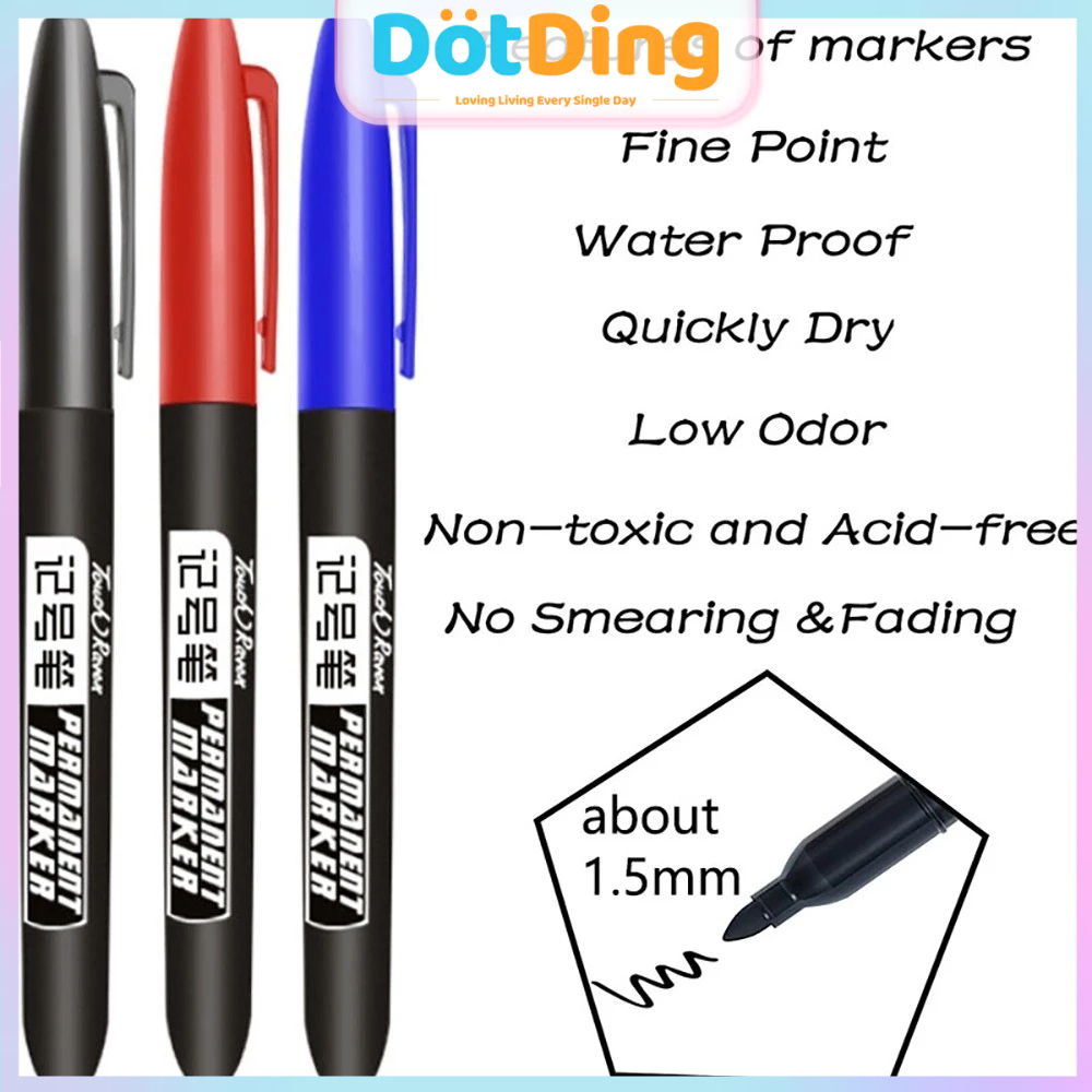 

[DOTDING] Spidol Permanen Tahan Air Ujung Halus 1.5mm - Cepat Kering untuk DIY Grafiti, Cocok Sekolah & Kantor Hitam/Biru/Merah /Marker Pen Black Oil-based Waterproof Chisel-tip Pen Ink Colored Marker Office Supplies Stationery Q035
