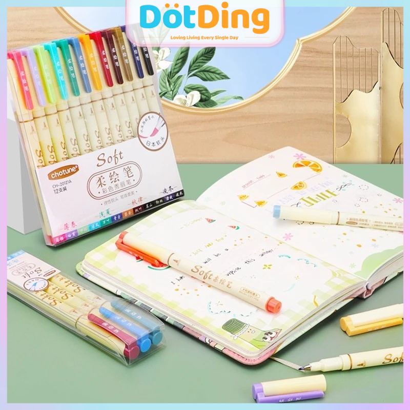 

[DOTDING] ‌Calligraphy Brush Pen Set 3 Warna Vintage - Soft Tip Lettering Pen dengan Warna Tinta Aesthetic untuk Kartu Ucapan & Scrapbook‌ H375