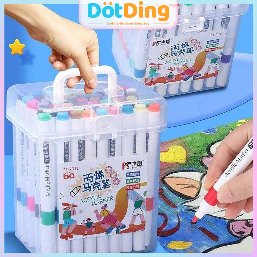 

[DOTDING] Spidol Akrilik 12-60 Warna Tahan Air - Pigmen Non Toxic & Ujung Bulat Ergonomic untuk Lukisan Keramik Kayu/12/24/36/48/60 Colors Acrylic Marker Waterproof Art Painting Supplies School Stationary Paint Pen H584