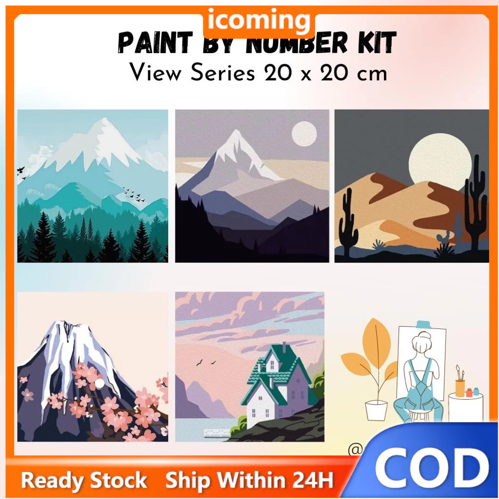 

Paint By Number 20x20cm View Series DIY Painting Kit Mewarnai Lukisan with Wooden Frame / Hampers Lebaran