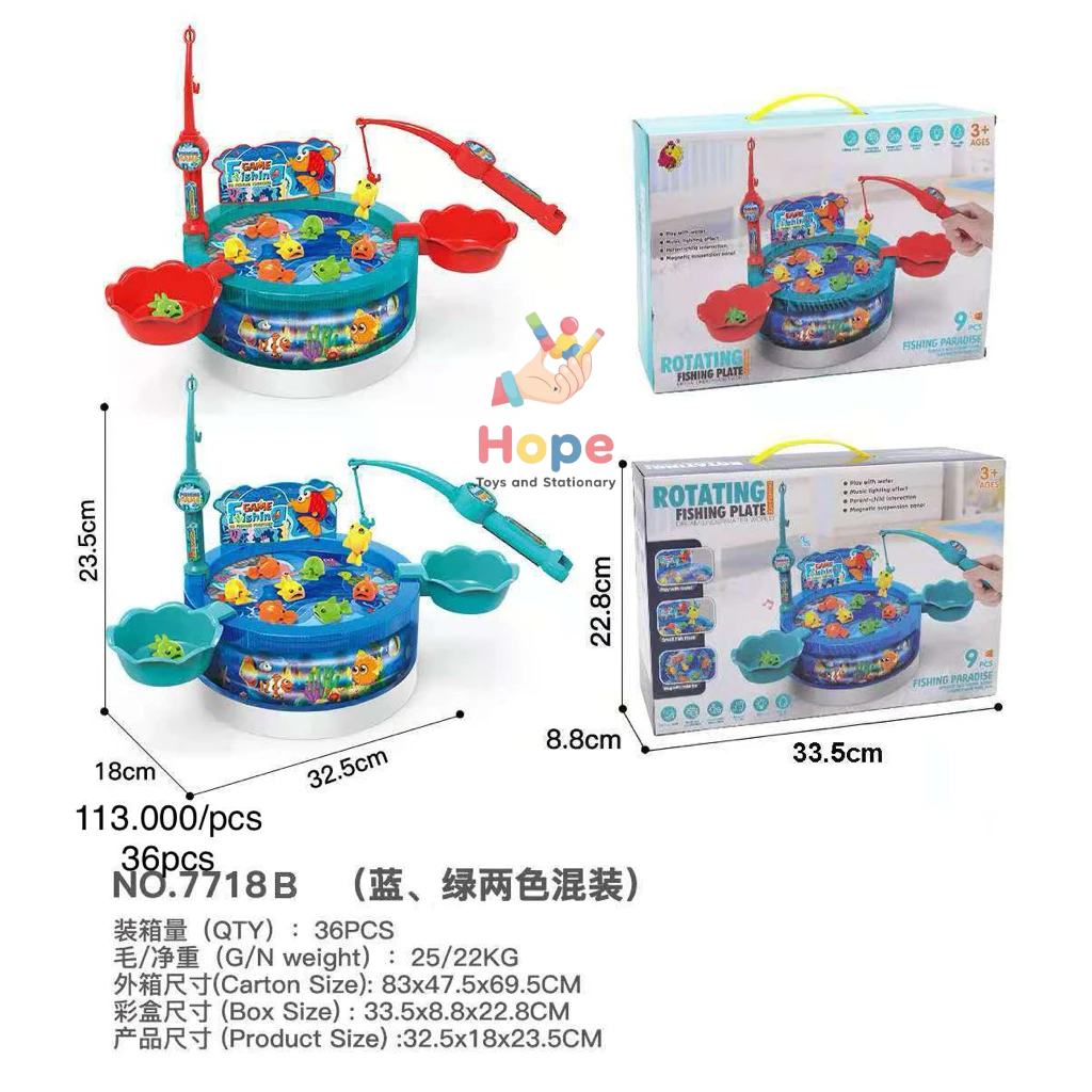 Mainan Pancing Ikan Elektrik Rotating Fishing Game Kolam Ikan Anak Musik Lampu 7718B
