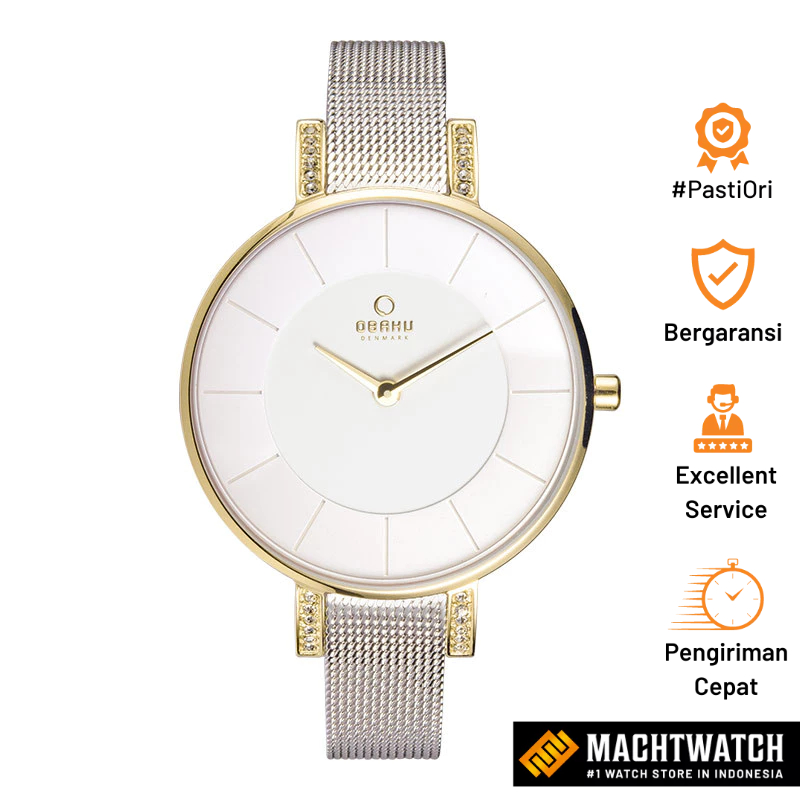 [PAYDAY SALE] Jam Tangan Wanita Obaku V158LEGIMC Lun Gold-bi Silver Dial Mesh Strap