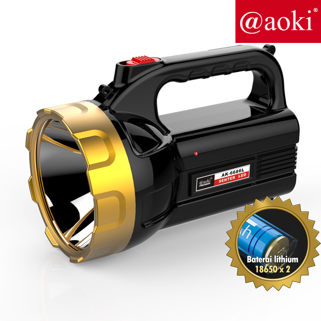AOKI Senter led jumbo 20w baterai lhitium super terang tahan lama hingga 10jam