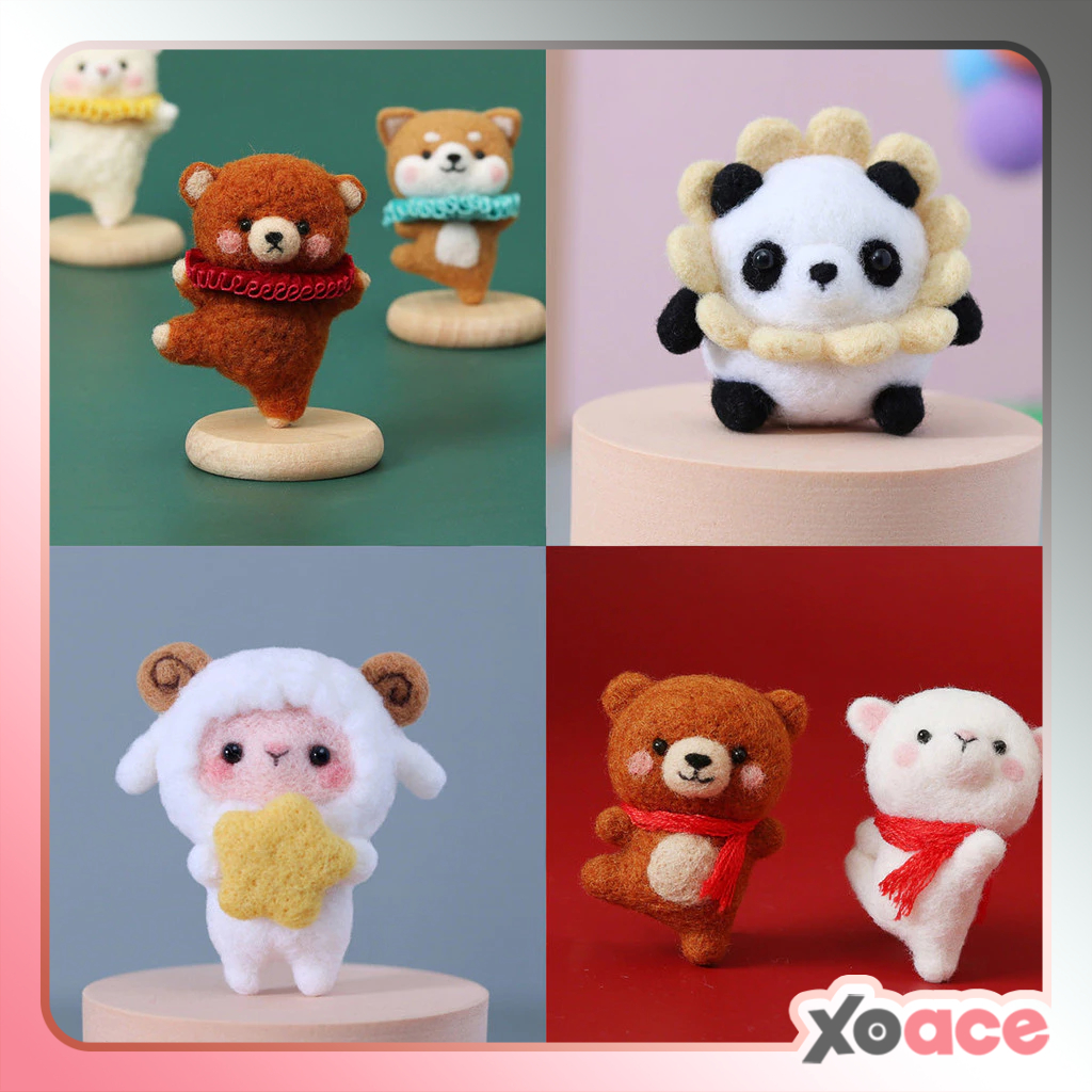 Needle Felt Doll DIY Wool Felting Craft Kit Animal Poke Kerajinan Tangan Boneka Binatang Bear Panda