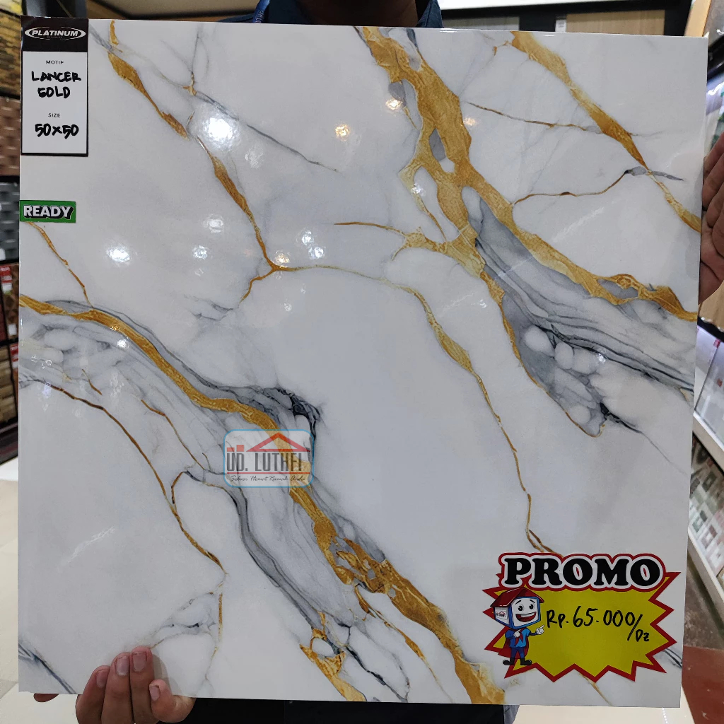 Keramik Lantai Halus 50x50 Platinum Lancer Gold - Keramik Rectified / Keramik Nat Cutting Jepara