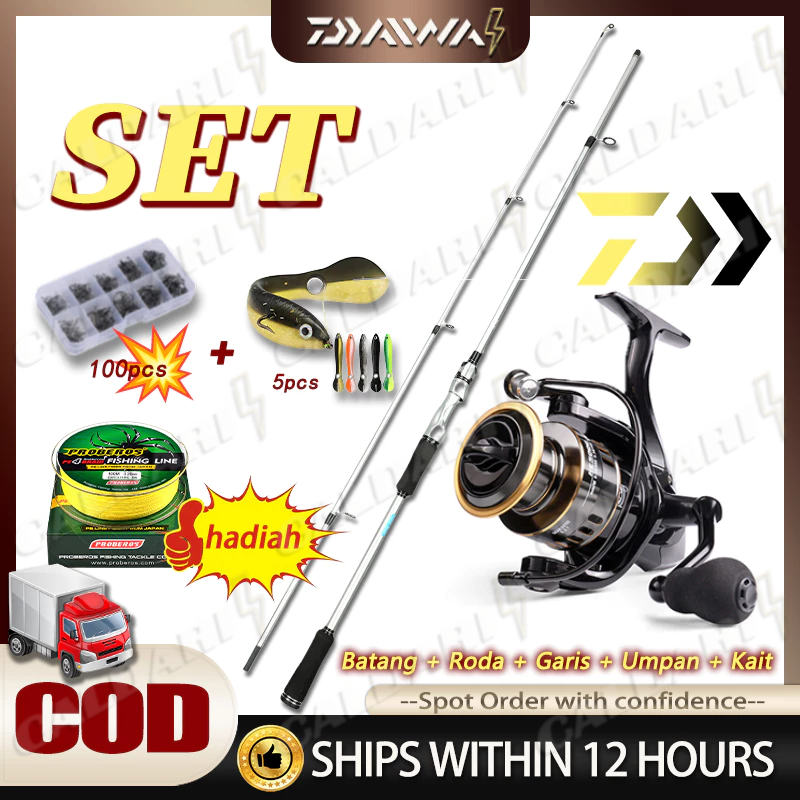 【# Beli 1 Dapat 5 #】DAIWA Pancing Set Lengkap - Joran 1.6M - 2.7M, Reel dengan 12+1BB Bearing, 5.2:1