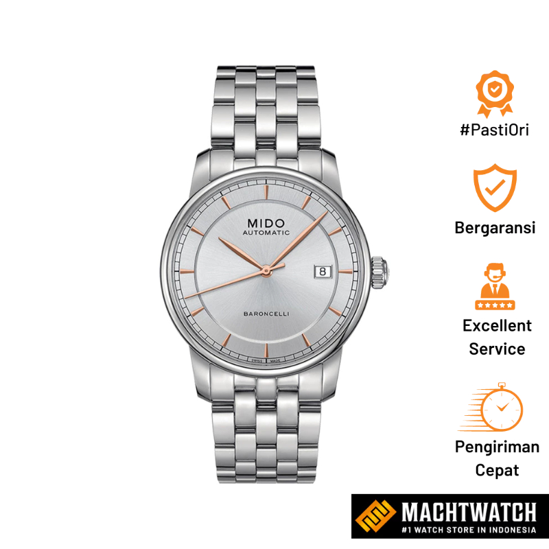 Jam Tangan Pria MIDO Baroncelli M8600.4.10.1 Automatic Silver Dial Stainless Steel Strap