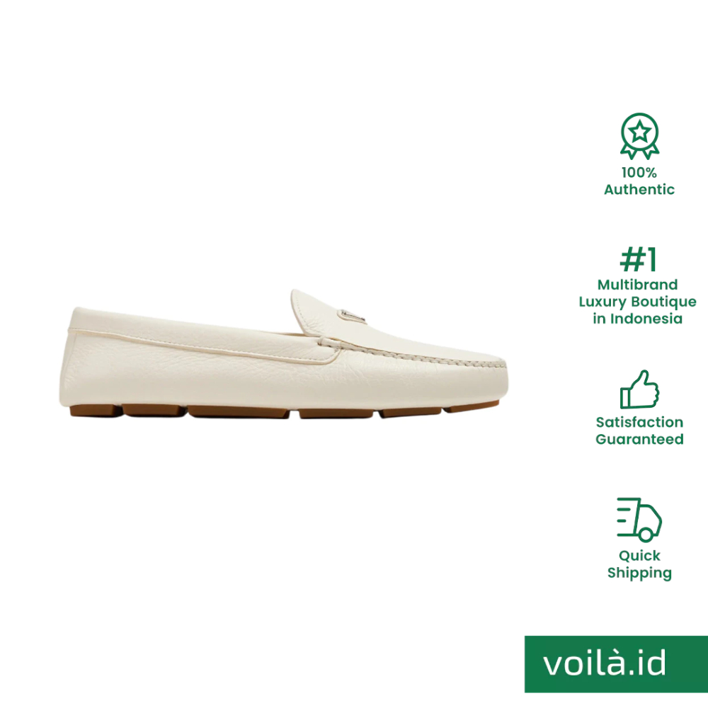 Prada Triangle Logo Driving Loafers Ivory