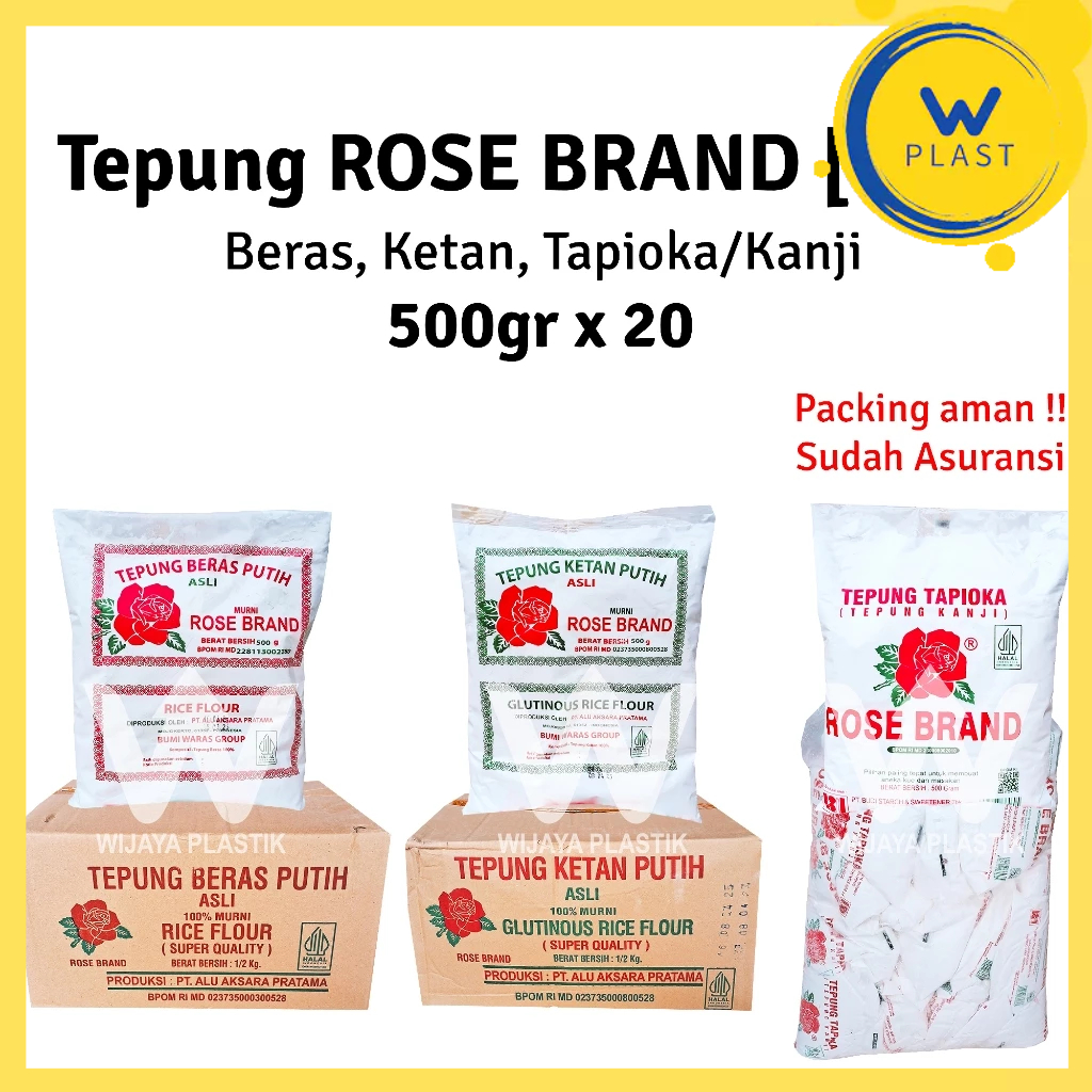 [1 DUS] Tepung ROSE BRAND (Ketan,Beras,Tapioka) --- 500 gr x 20 10KG @DUS | rosebrand jajan pasar ke