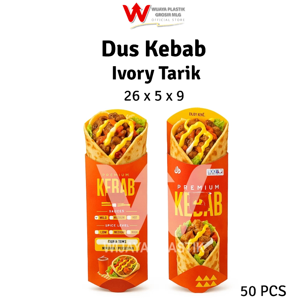 

[PROMO] Kantong Kebab Ivory Tarik Premium --- 50 pcs @Pack | wadah dus kardus kemasan kotak 270 gsm murah ekonomis pack