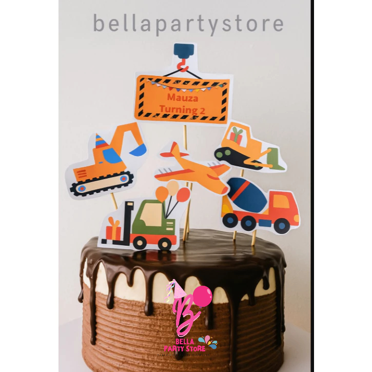 

topper cake hiasan kue custom thema excavator truk bisa isi nama