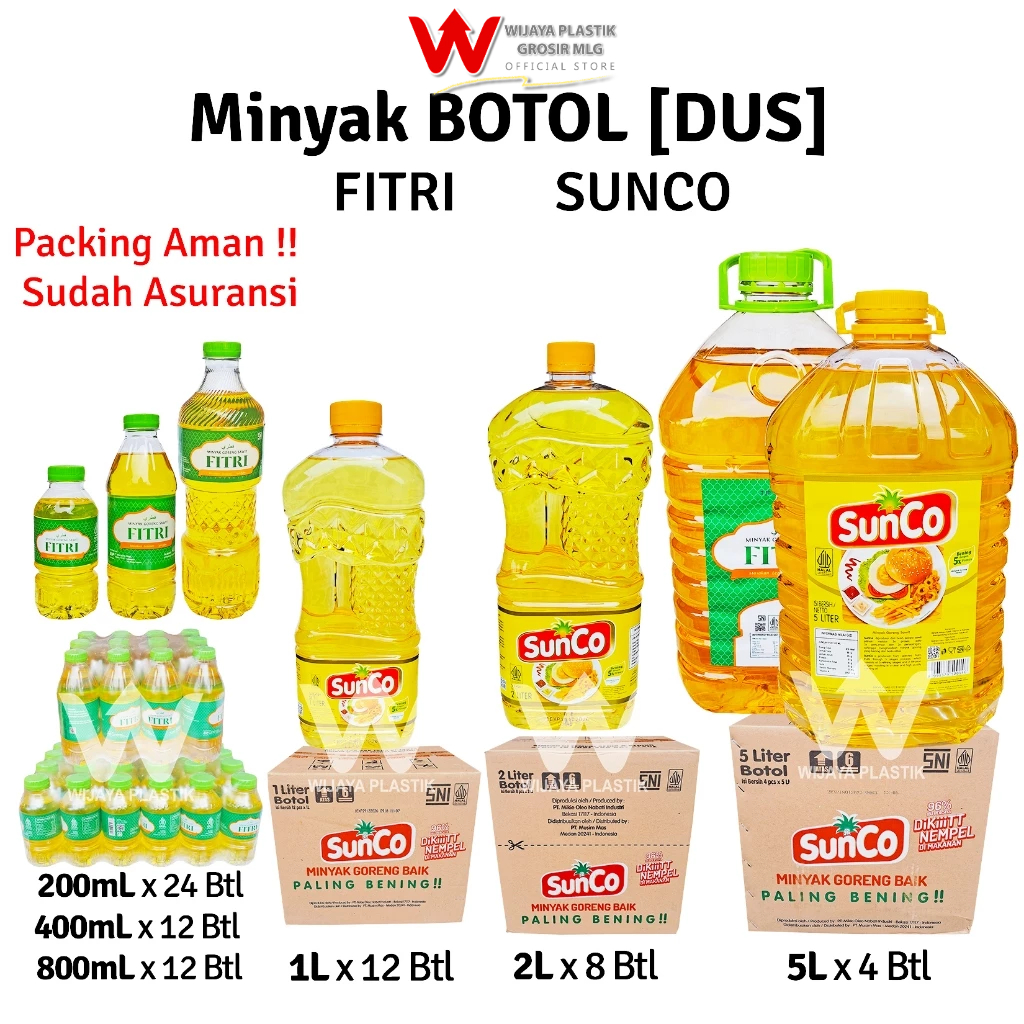 

[GROSIR 1 DUS] Minyak BOTOL [SUNCO & FITRI] 200 400 1L 2L 5L --- 4 8 12 @DUS | 200 400 800 ml 1 2 5 liter lt L sunco fitri filma bening goreng kelapa sawit murah wilmar DUS