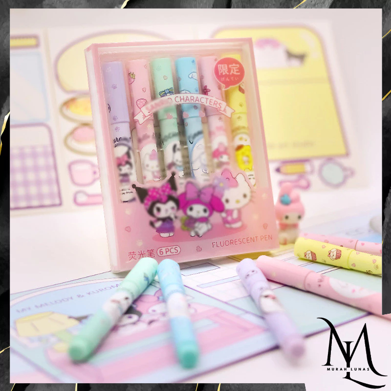 

MUNAS Set Highlighter Warna Warni Karakter Kartun 6PCS Motif Spidol Warna Pastel Pen Diary Marker Stationery Lucu Unik Penanda Buku Warna Warni Pena Ujung Lembut