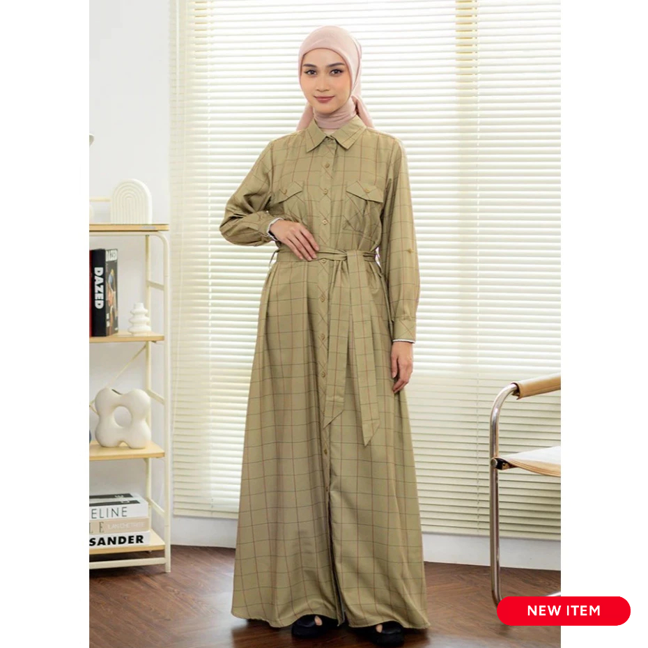 Dauky Busan Gamis L Dress Plaid Rayon Lengan Panjang