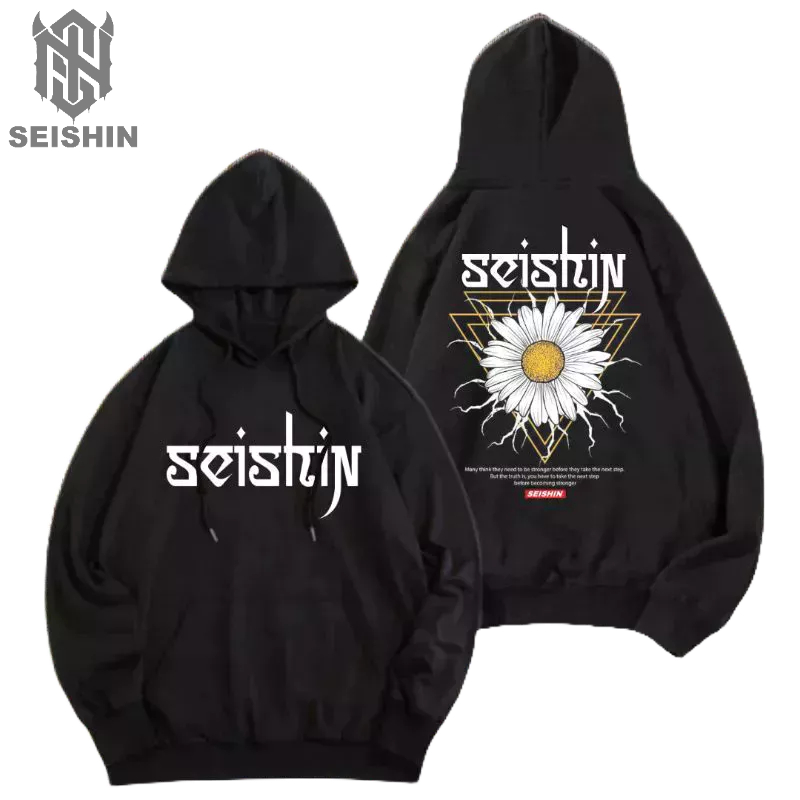 Seishin Hoodie Dsgn Flower Sweter unisex black