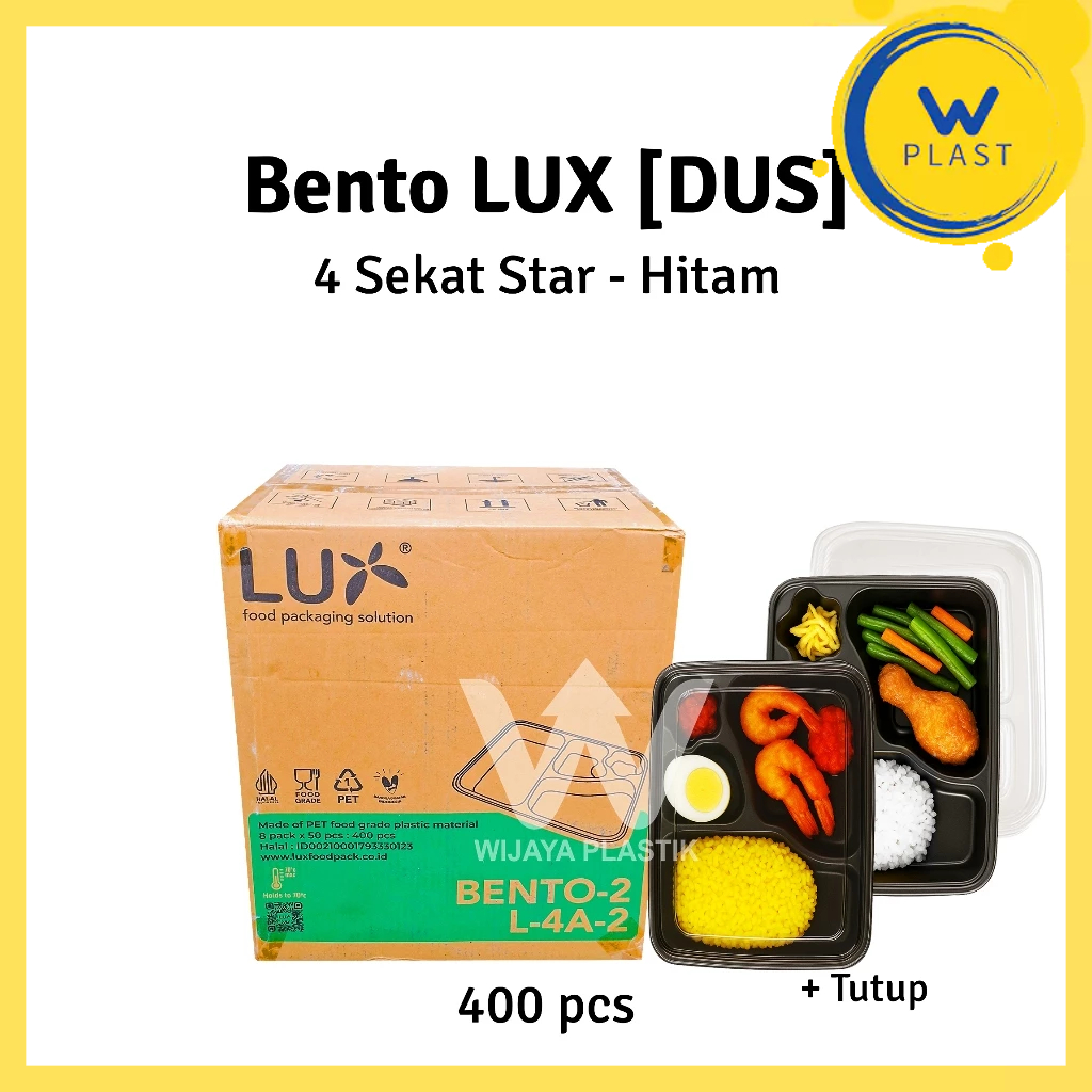 [1 DUS] Mika Bento Hitam [LUX] (4 SEKAT BINTANG) --- 400 pcs @DUS | LUX 2 star + tutup tray hips pet