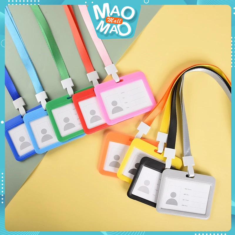 

MAOMAO - Name Tag Id Card Transparant Gantungan Kartu Nama Plastik Vertical Lanyard Potrait Motif Polos Warna Warni Tanda Pengenal Bening Horizontal