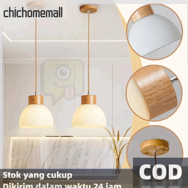Lampu Gantung Restoran Panjang Jepang Lampu Gantung Kayu Solid Modern Lampu Hias Ruang Tamu Pencahay