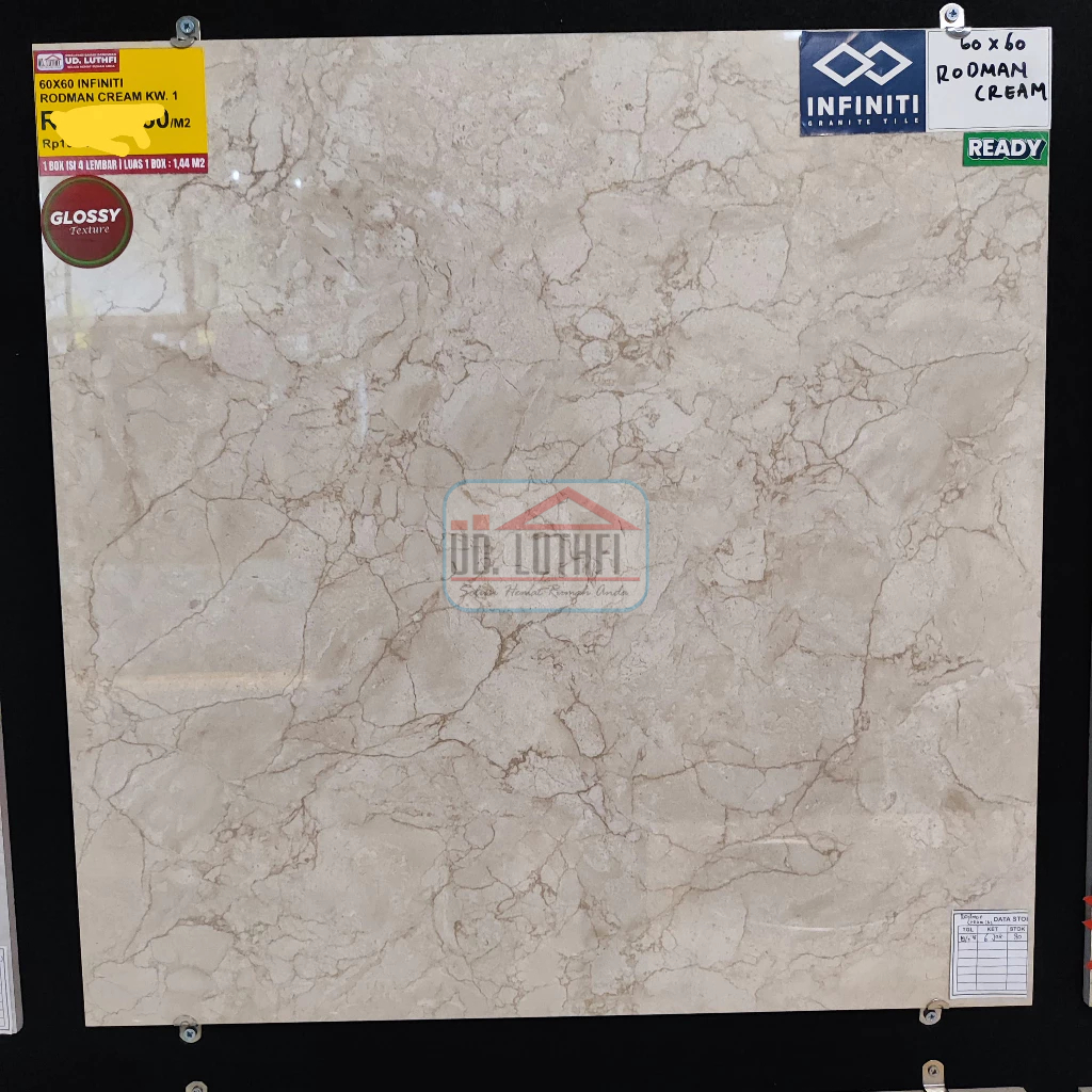 Granit Lantai Halus Glazed Polish 60x60 Infiniti Rodman Cream - Granit Motif Marmer Jepara