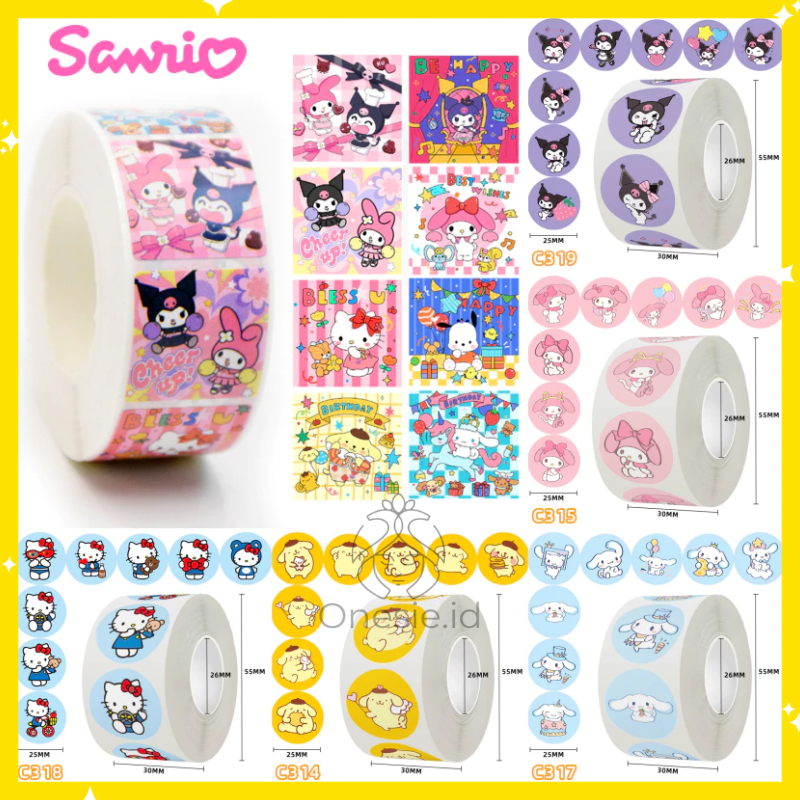 

SANRIO 500 Pcs Stiker Roll Sticker Kuromi Melody Hello Kitty Purin Cinnamon Bulat Roll ST001