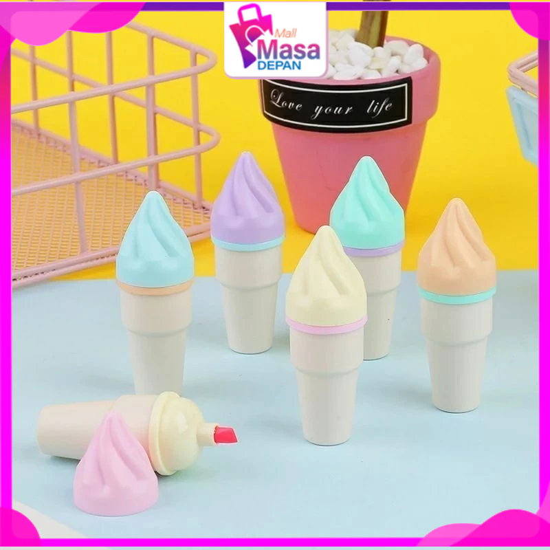 

MMD HighLighter Es Krim Cone 1 Set 6 Pcs Free Pouch Highliter Es Krim Cone Stationery Lucu Unik Penanda Buku Warna Warni Kado Viral Termurah