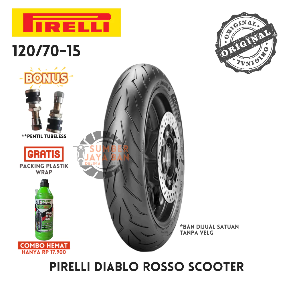 Pirelli Diablo Rosso Scooter 120/70-15 Ring 15 120/70 Tubeless Tubles Tubless