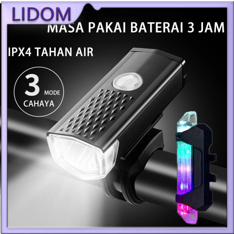 1Set Lampu LED Sepeda/Motor Depan Belakang USB Rechargeable Cycling Lampu Anti Air Senter Olahraga O