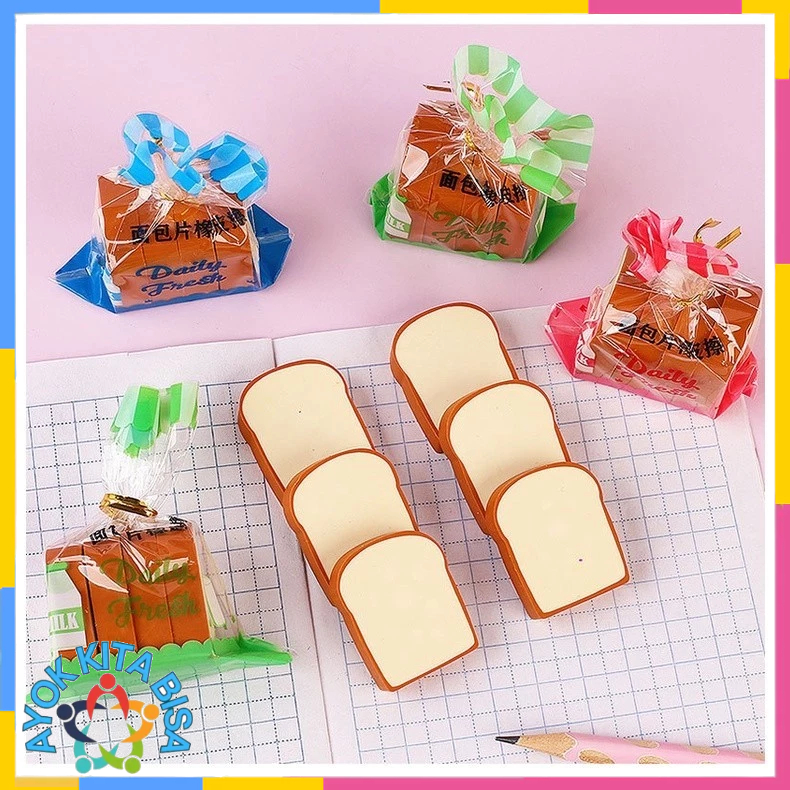 

AKB Penghapus Pensil Karakter Roti Tawar Isi 4Pcs Eraser Toast Bread Hapusan Sekolah Korean Style Penghapus Pensil Lucu Bentuk Roti Panggang 4 Pcs t
