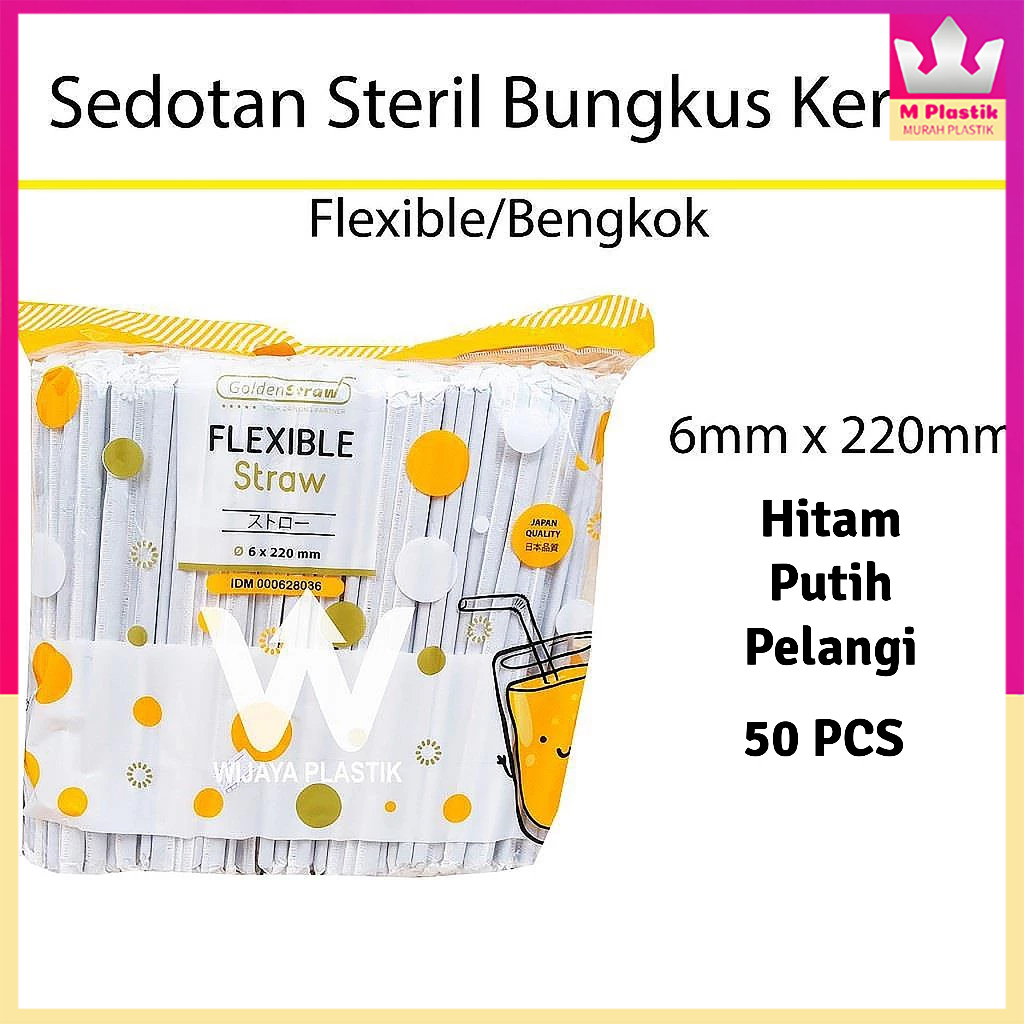 Sedotan BENGKOK ( STERIL ) ( 6mm ) Hitam Putih Pelangi --- 50 pcs @Repack | bungkus kertas steril ke