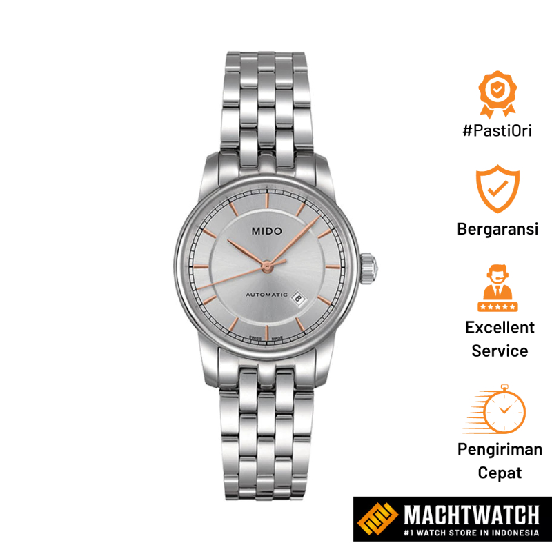 Jam Tangan Wanita MIDO Baroncelli II M7600.4.10.1 Automatic Silver Dial Stainless Steel Strap