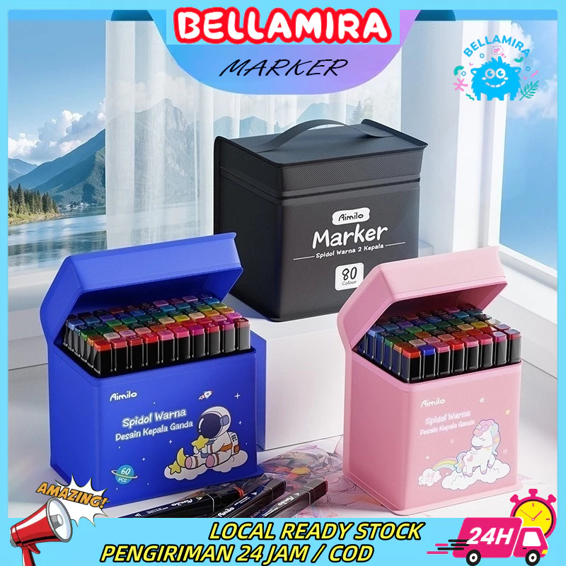 

Bellamira Spidol Warna Warni 1 Set Sketch Marker 2 Tip kartun Touch Marker 120/168/204 Warna
