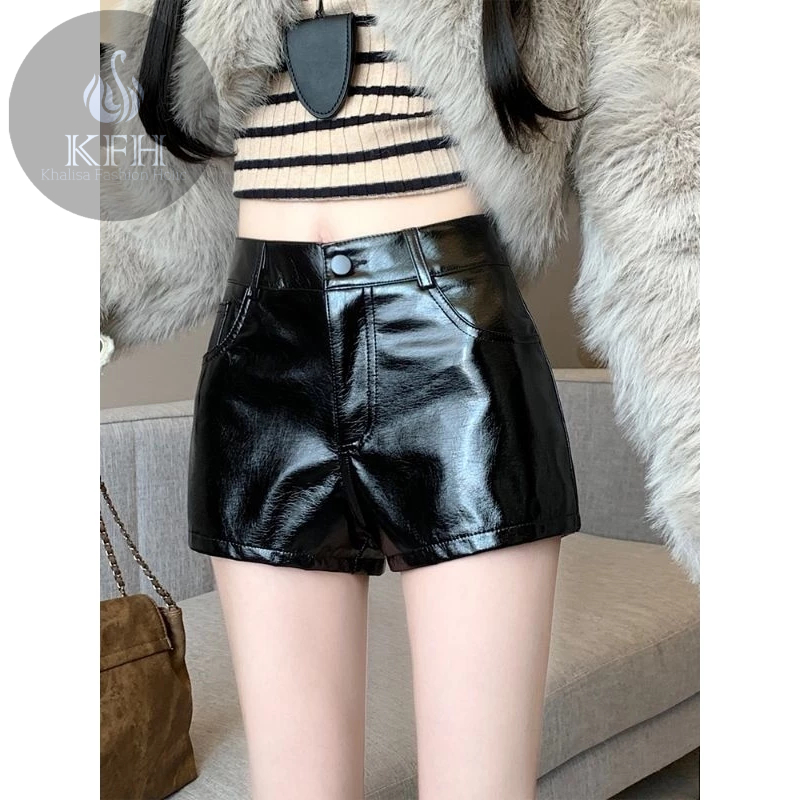 Celana Pendek Kulit Hotpants Retro Sexy Pu Leather Shorts Womens 2025 Highwaist Hotsweet Bright Shor
