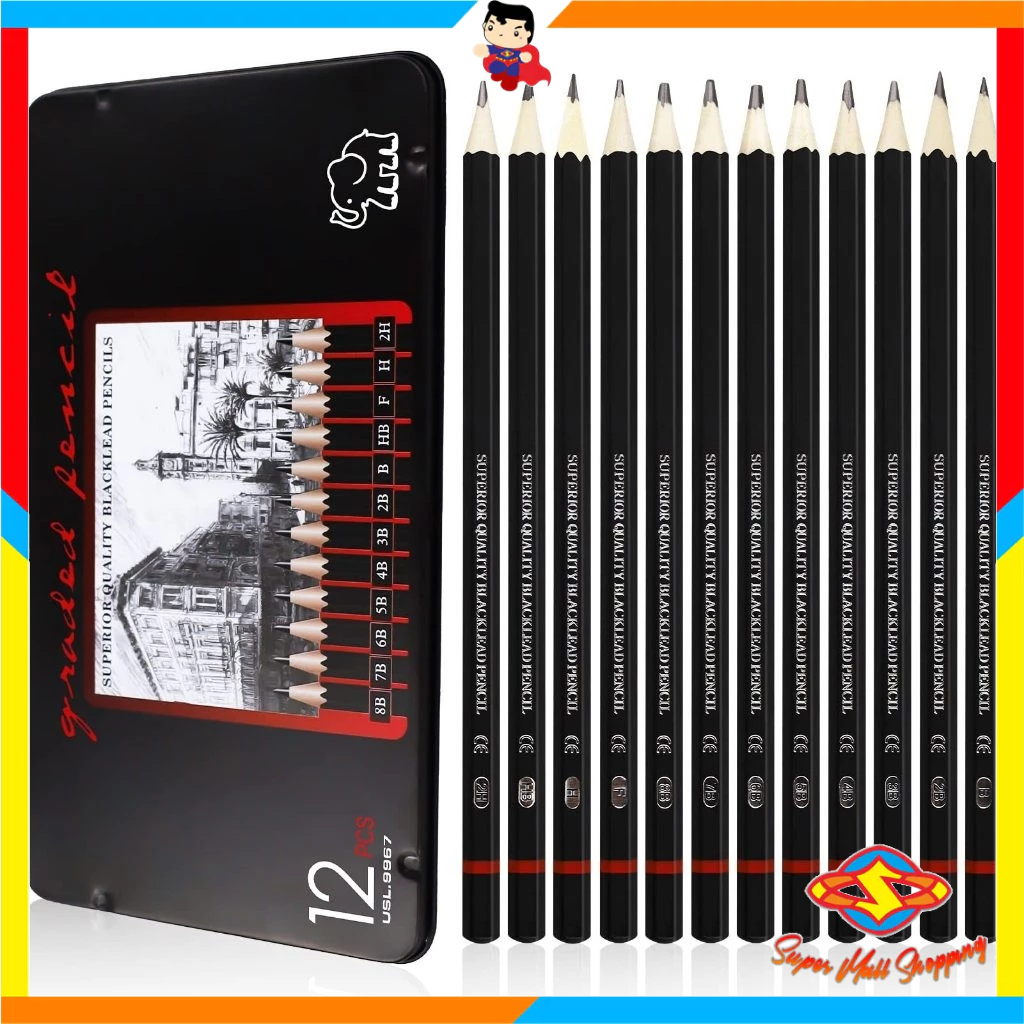 

Ay00! 12 pcs Pensil Gambar Sketsa Set Lengkap 2H H F B HB 2B 3B 4B 5B 6B 7B 8B Charcoal Pencils Set