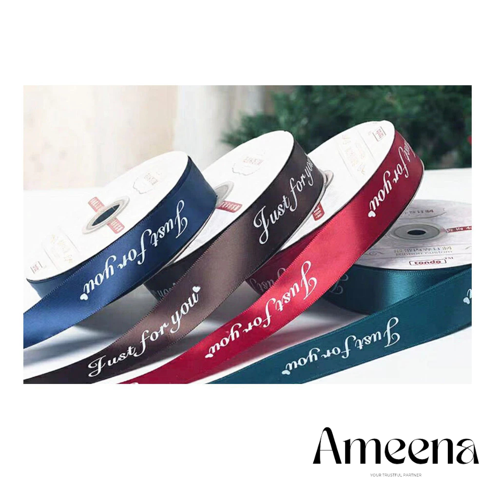 

(METERAN) Pita satin tulisan JUST FOR YOU 2,5 cm Polyester /Pita Box Kue Birthday Ulang Tahun