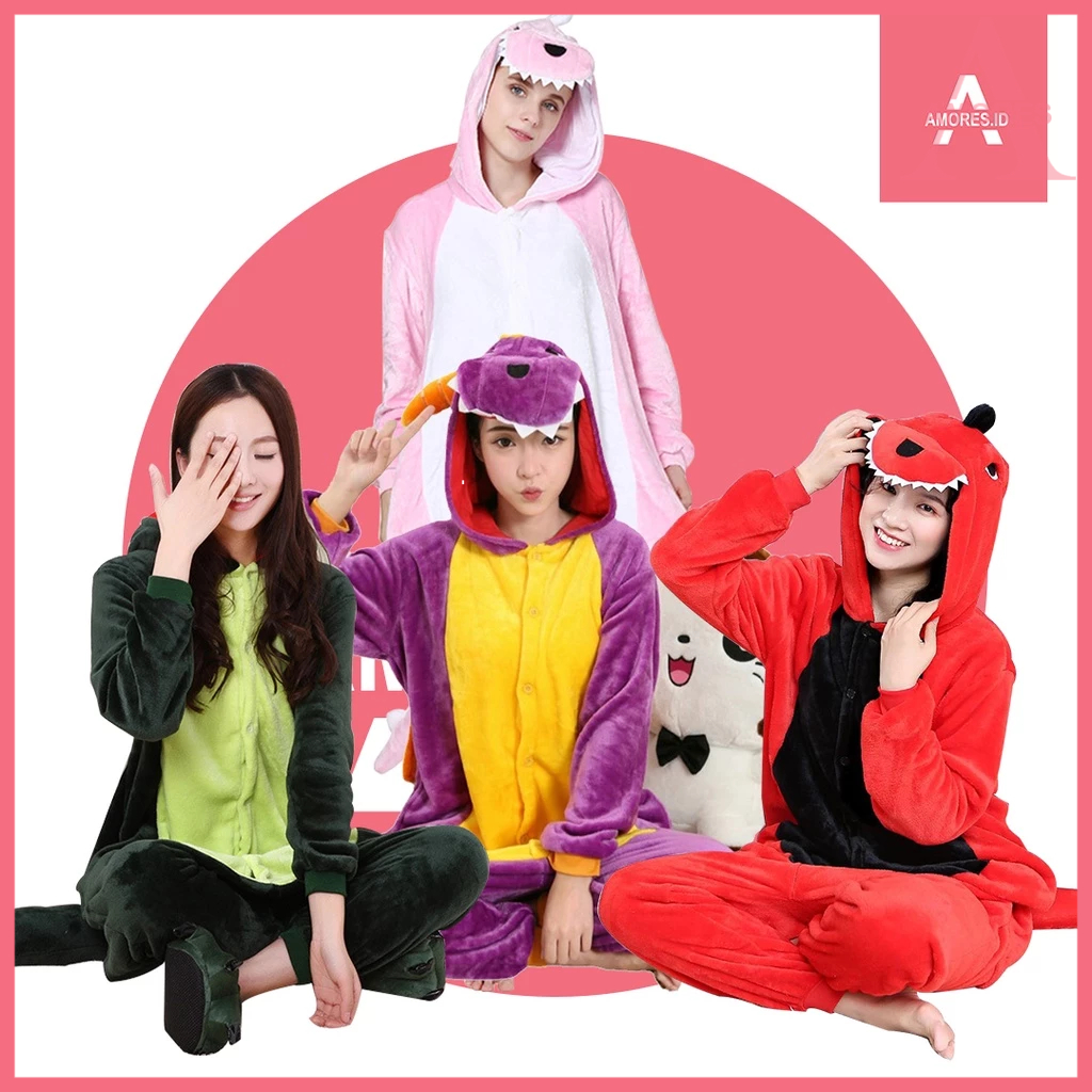 Baju Tidur Kostum Karakter Hewan Dino  Dewasa Onesie