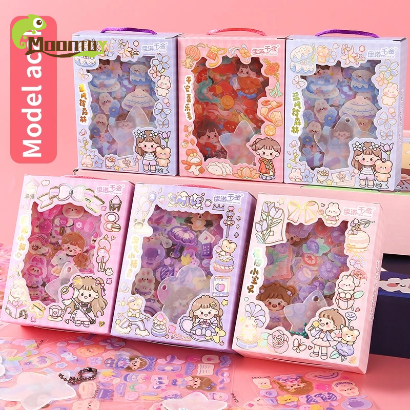 

MOONTOY（1 kotak secara acak）GUCCA Sticker Gift Box/ DIY Mainan Stiker Waterproof Kartun Stiker/Gadis Aesthetic Dekorasi Buku Stiker