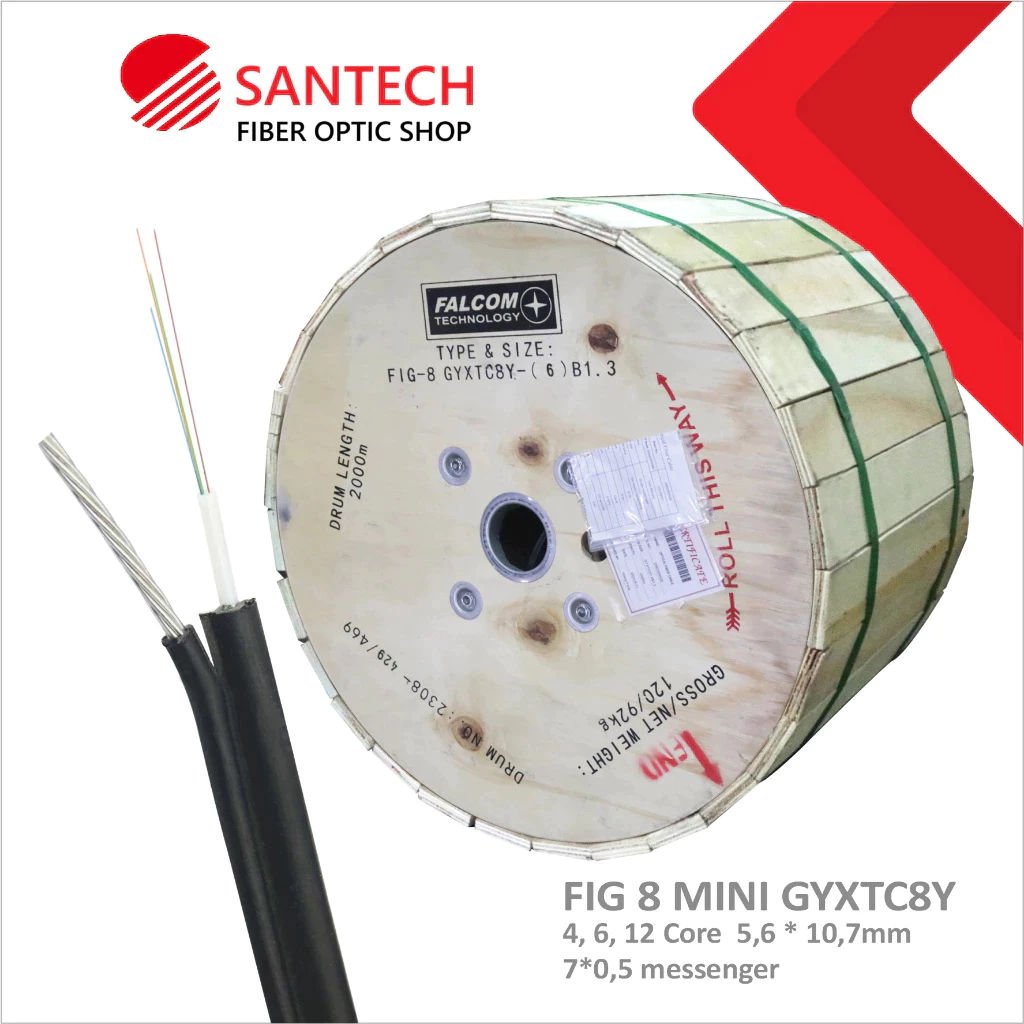 FALCOM KABEL FIBER OPTIC FIG-8, 4CORE/6CORE/12CORE, 5.6x10,7MM PANJANG 2000 METER