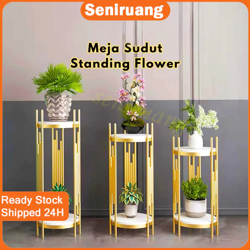 [Bayar di Tempat] Rak Bunga Mewah Emas Bergaya Nordik, Hiasan Sudut Berdiri, Meja Kopi dengan Bunga,