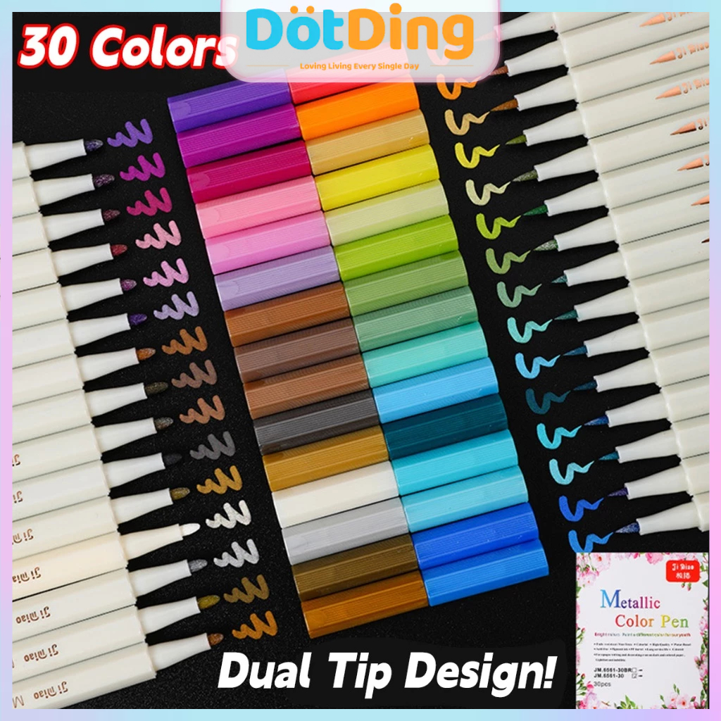 

[DOTDING] Spidol Aesthetic 12/15/20/30 Warna Metallic - Kepala Keras/Lembut & Tinta Anti Air untuk Bullet Journal Ilustrasi/ 12/15/20/30Colors Metallic Marker Hard/Soft Tip and Water Resistant Ink for Bullet Journal Illustration Aesthetic H562