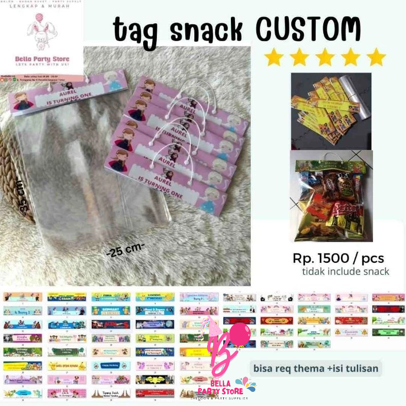 

10 pcs plastik bingkisan snack custom bisa request karakter dan isi nama