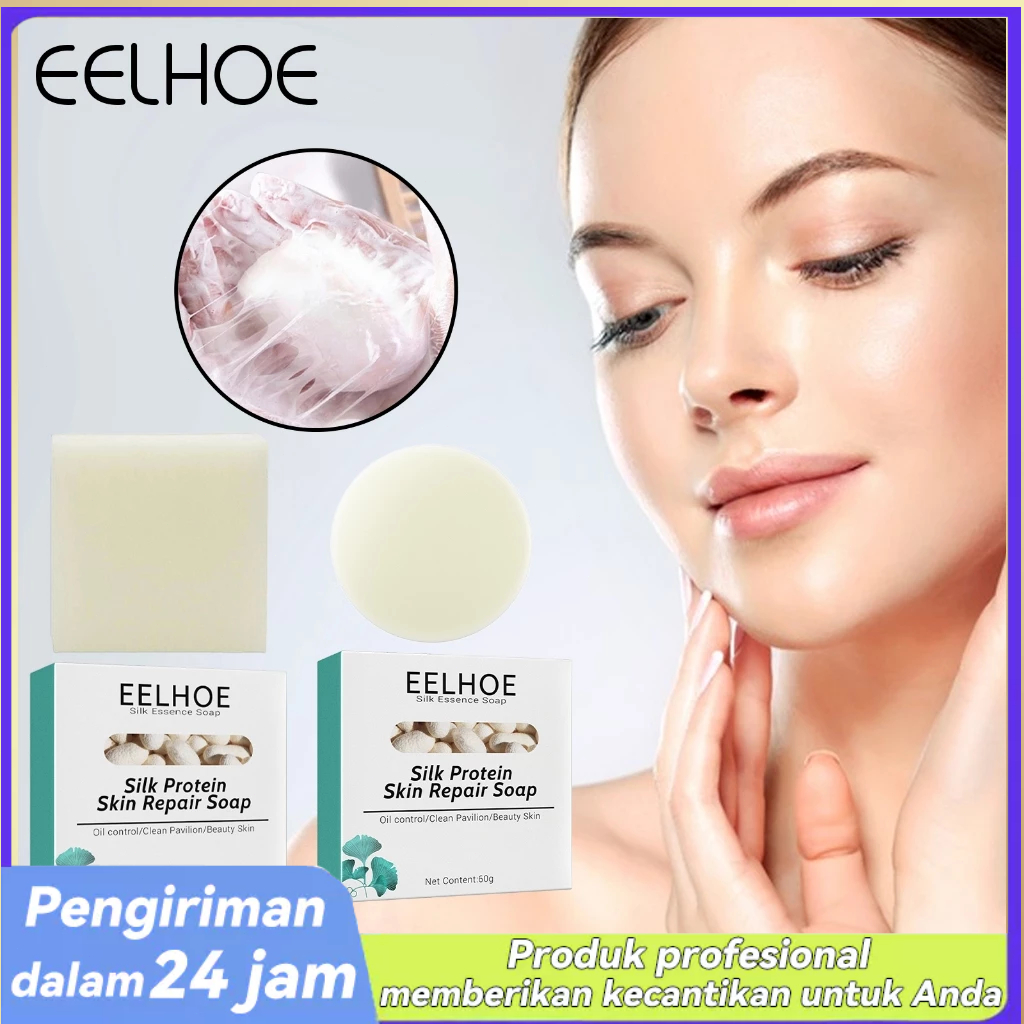 EELHOE Sabun Susu Kambing & Sutra Alami Tangan Herbal Organik - Pembersih Wajah Melembabkan, Anti Pe