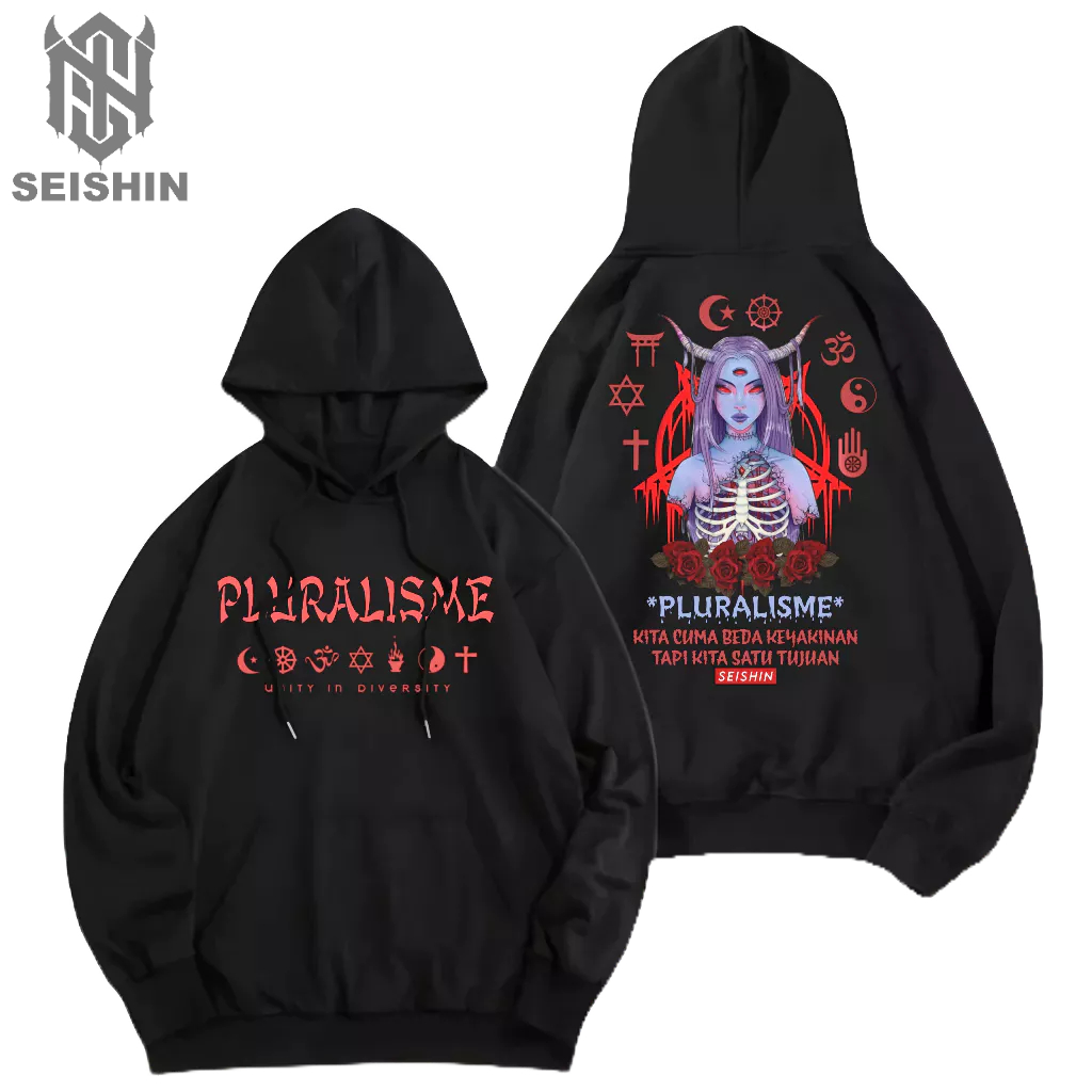 Seishin Hoodie Pluralisme Kita satu tujuan sweter unisex black
