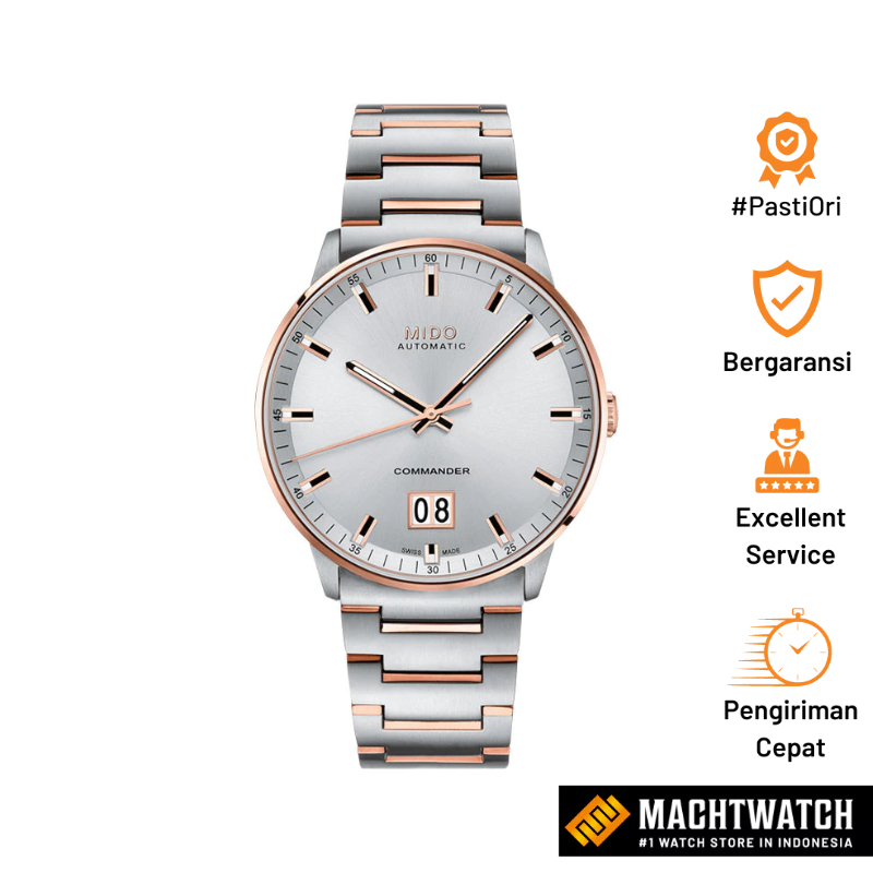 Jam Tangan Pria MIDO Commander II M021.626.22.031.00 Big Date Automatic Silver Dial Dual Tone Stainl