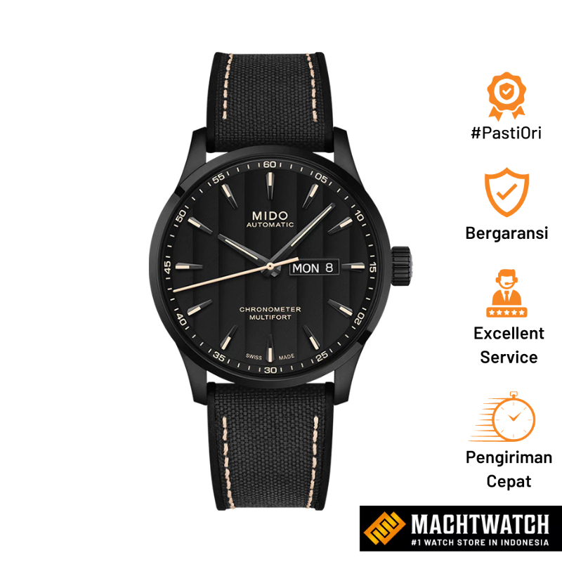 Jam Tangan Pria Mido Multifort M038.431.37.051.00 Chronometer Automatic Black Dial Black Leather Str