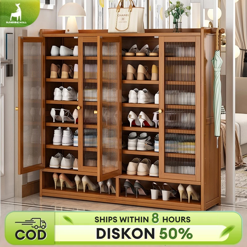 Lemari Sepatu Aesthetic Rak Sepatu Kayu Kotak Rak Sepatu Susun Tertutup Lemari Sepatu Estetik Teras