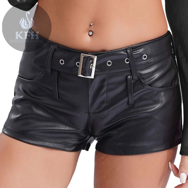 Hotpants Womens Celana Pendek Kulit Faux Leather Booty Shorts Rave Party Punk Low Waist Rave Hot Sho