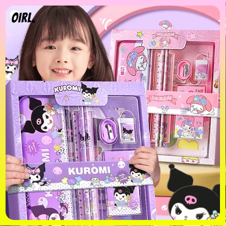 

Ay00! Kotak Hadiah Alat Tulis Sanrio Perlengkapan Sekolah Dasar Kuromi Set 12 Buah Anjing Kayu Manis