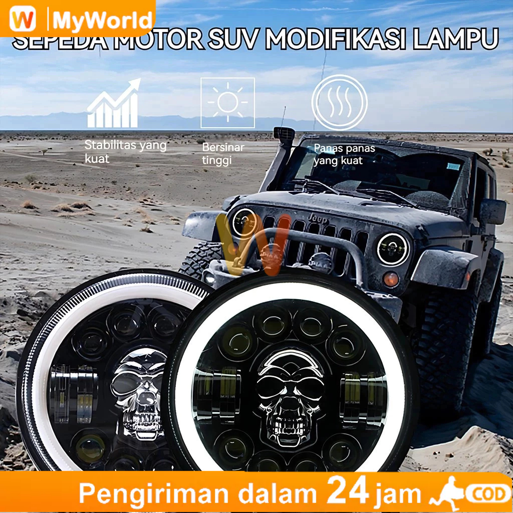 COD Lampu Tembak Daymaker Tengkorak 7 Inch LED Bulat Lampu Tembak Tengkorak 40 Watt CR7 Lampu Daymak