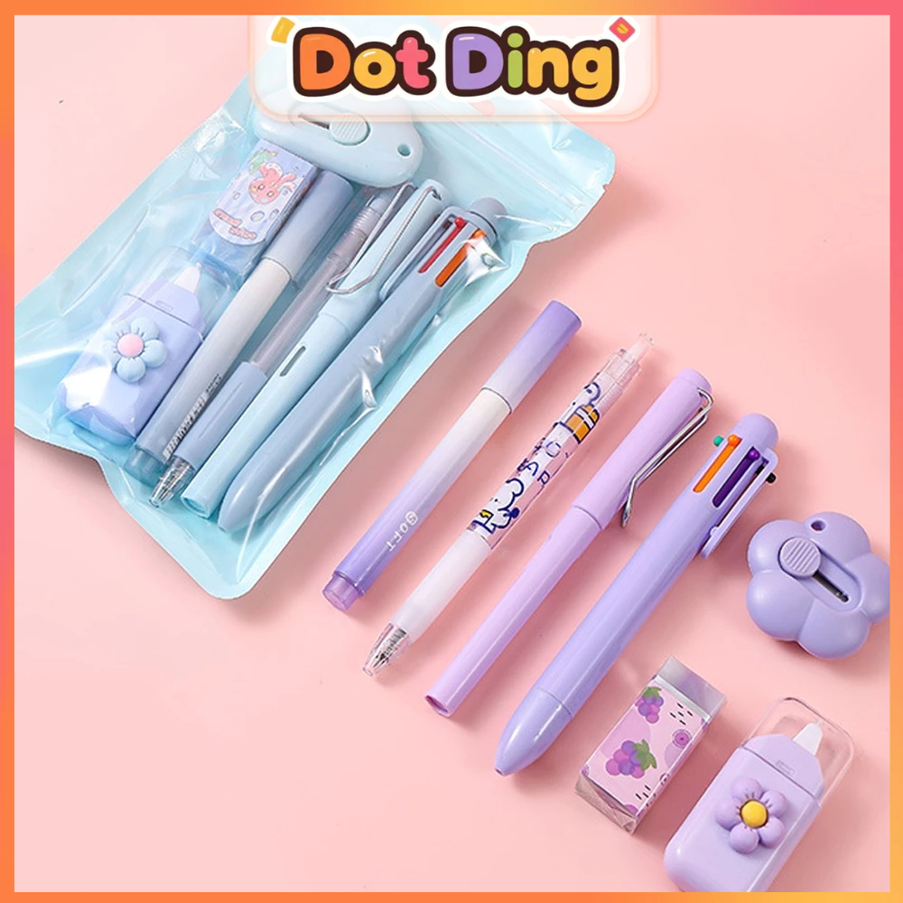 

[DOTDING] ‌Paket Hadiah Sekolah Anak 7PCS - Pulpen gel + Stabilo + Pensil abadi + Pisau serbaguna + Penghapus Alat Tulis Komplit H566